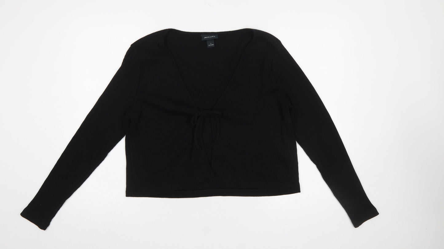 Monki Women Black Cotton Tie Front Cardigan L Long Sleeve