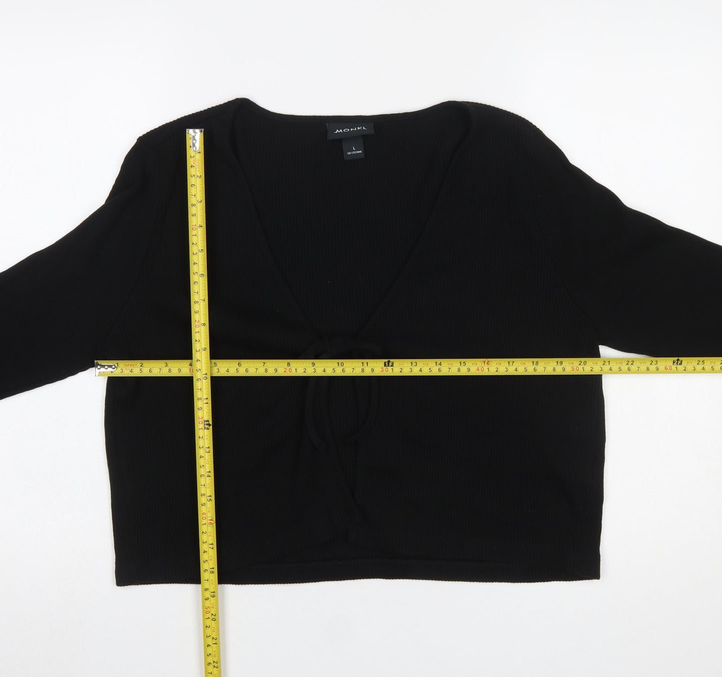 Monki Women Black Cotton Tie Front Cardigan L Long Sleeve
