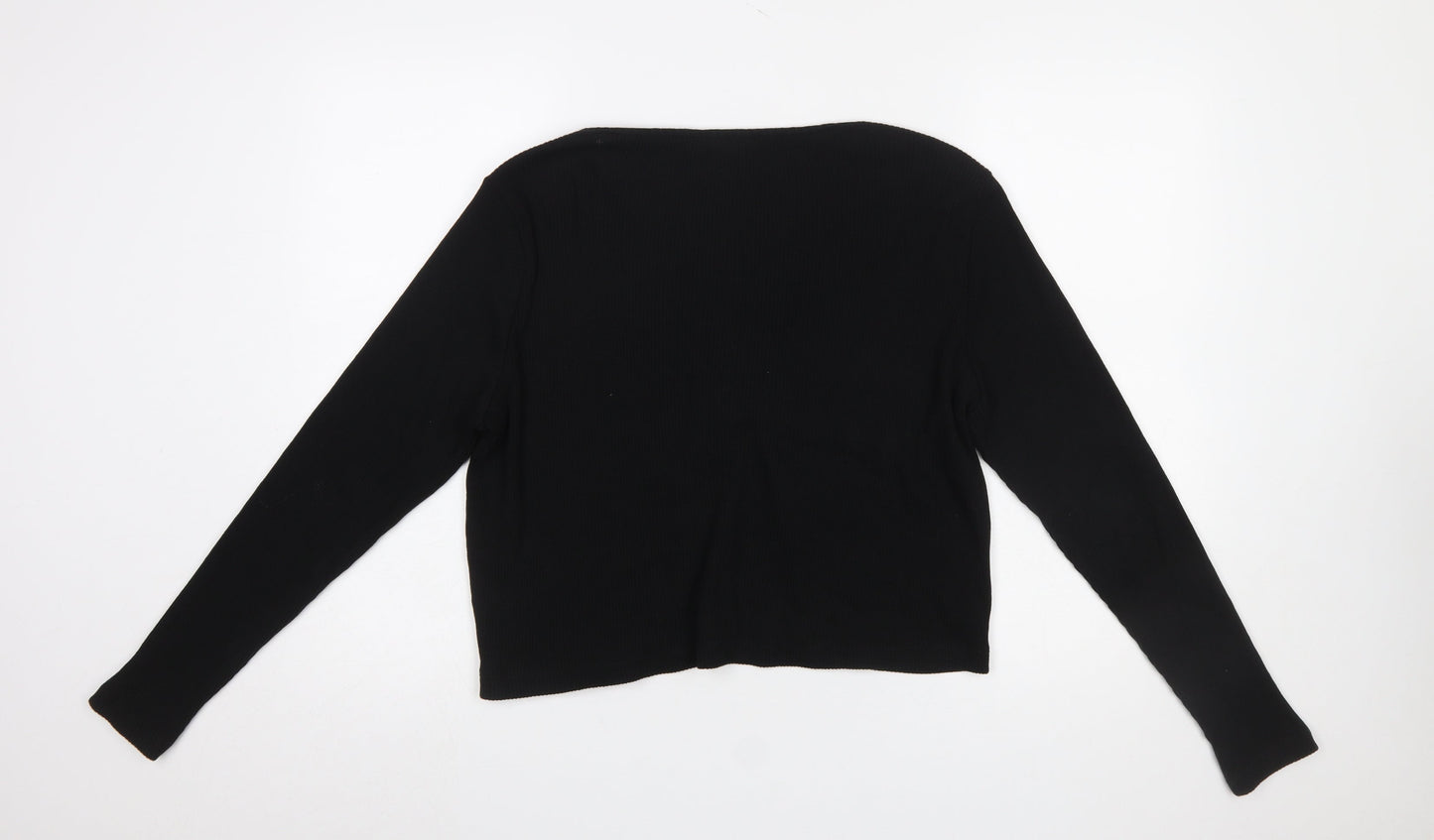 Monki Women Black Cotton Tie Front Cardigan L Long Sleeve