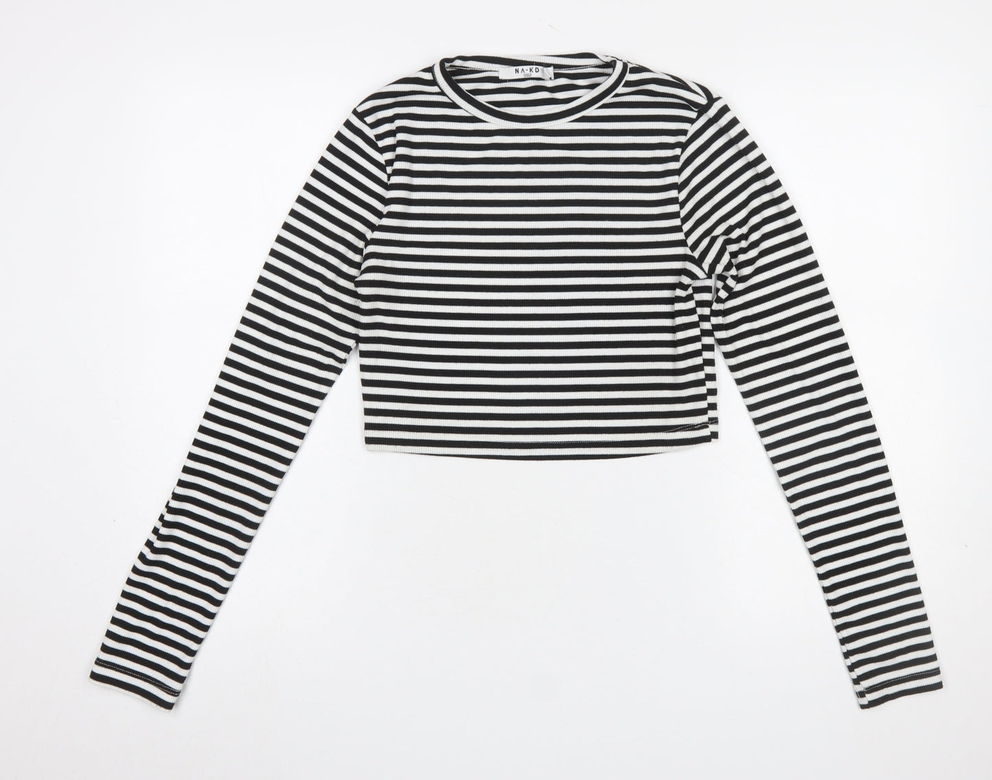 NA-KD Womens Black Striped Cropped Long Sleeve T-Shirt L
