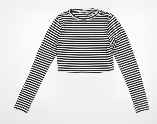 NA-KD Womens Black Striped Cropped Long Sleeve T-Shirt L