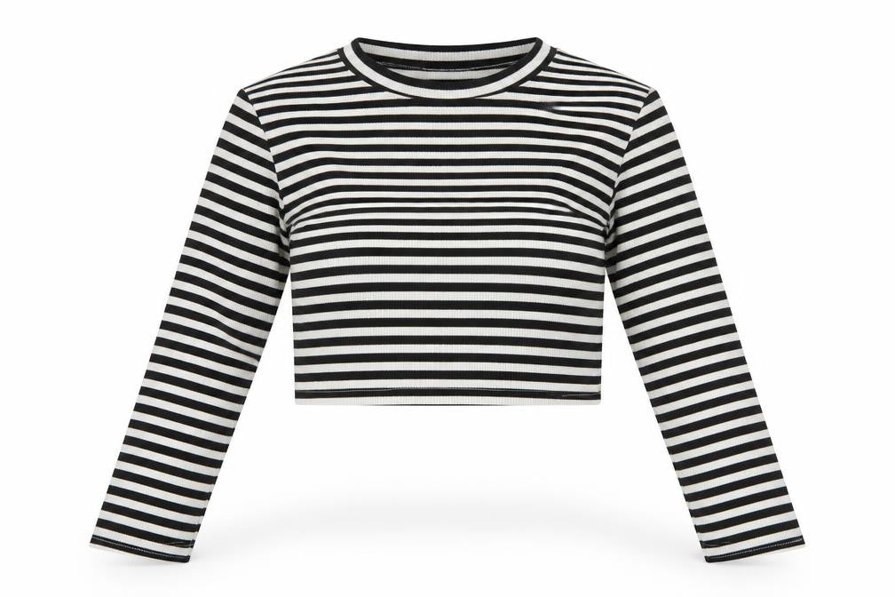 NA-KD Womens Black Striped Cropped Long Sleeve T-Shirt L