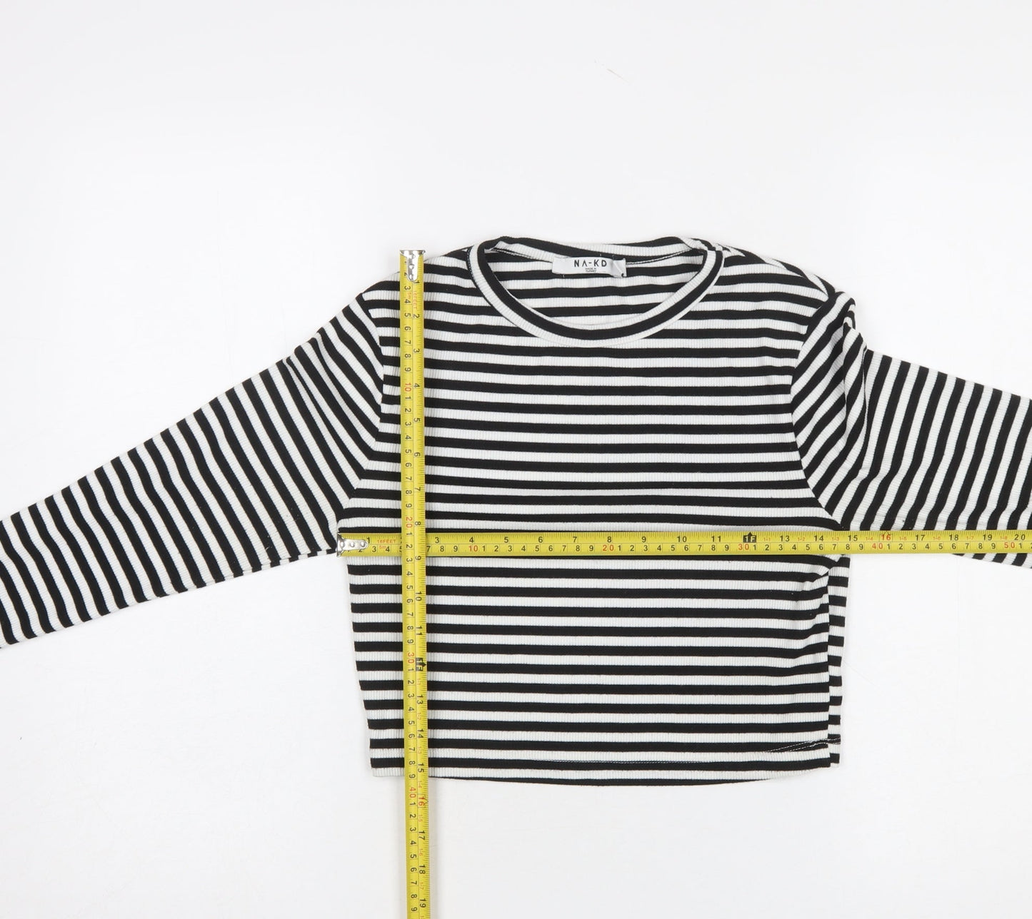 NA-KD Womens Black Striped Cropped Long Sleeve T-Shirt L