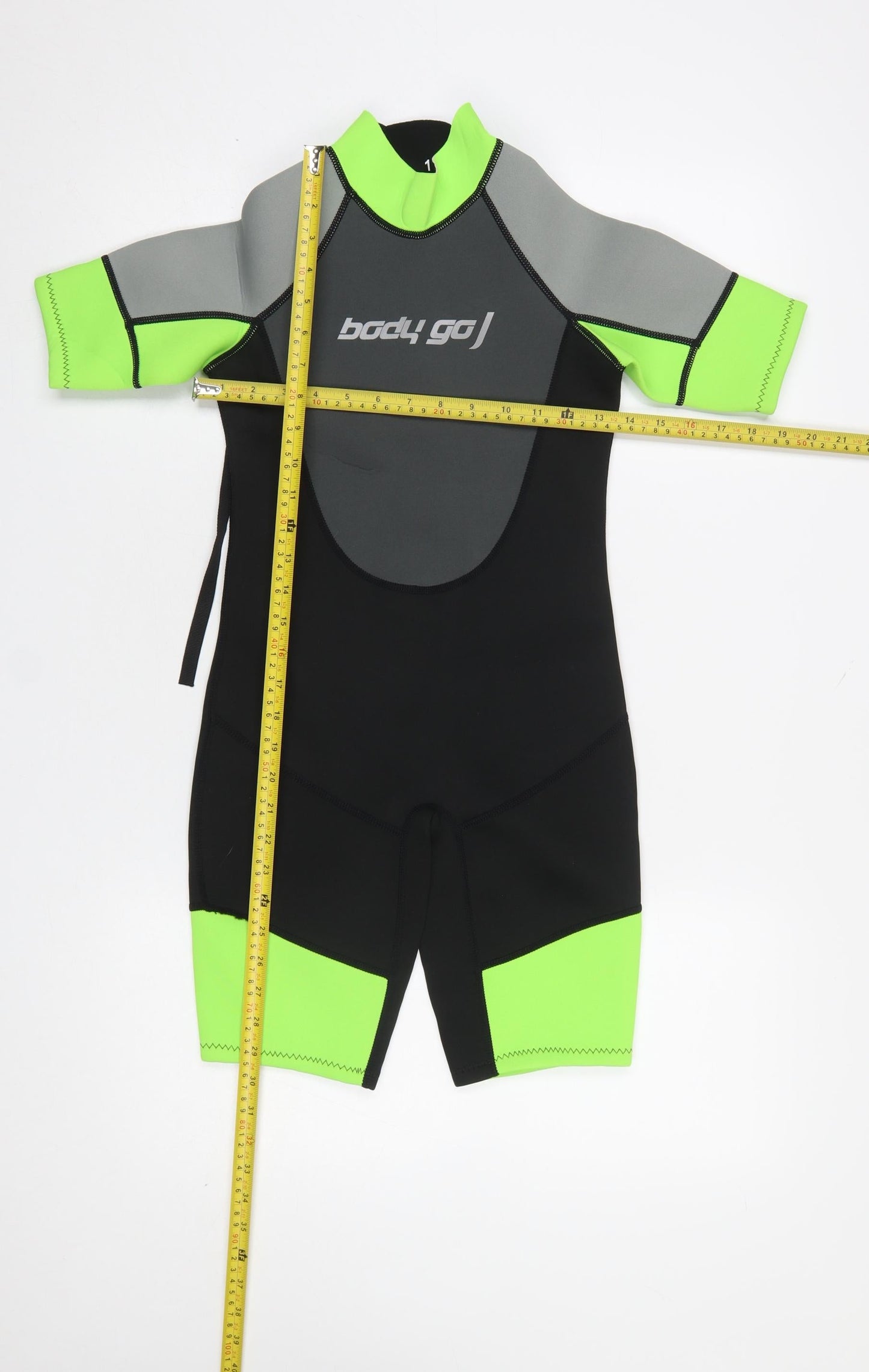 Body Go Boys Black Neon Green Short Sleeve Wetsuit 10 Years Surf Swimwear