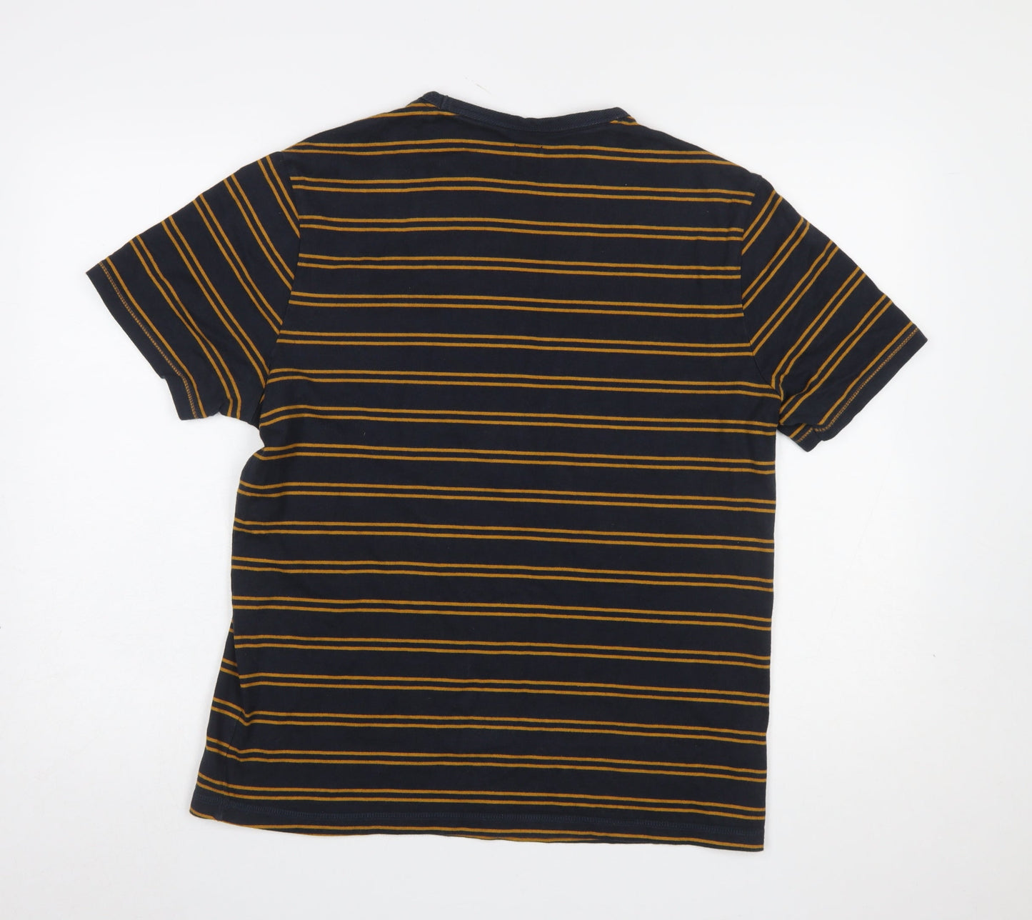 River Island Men's Blue Striped Rose Embroidered Cotton T-Shirt Size M