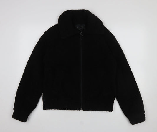 Stradivarius Women’s Black Fleece Zip Bomber Jacket Size 8