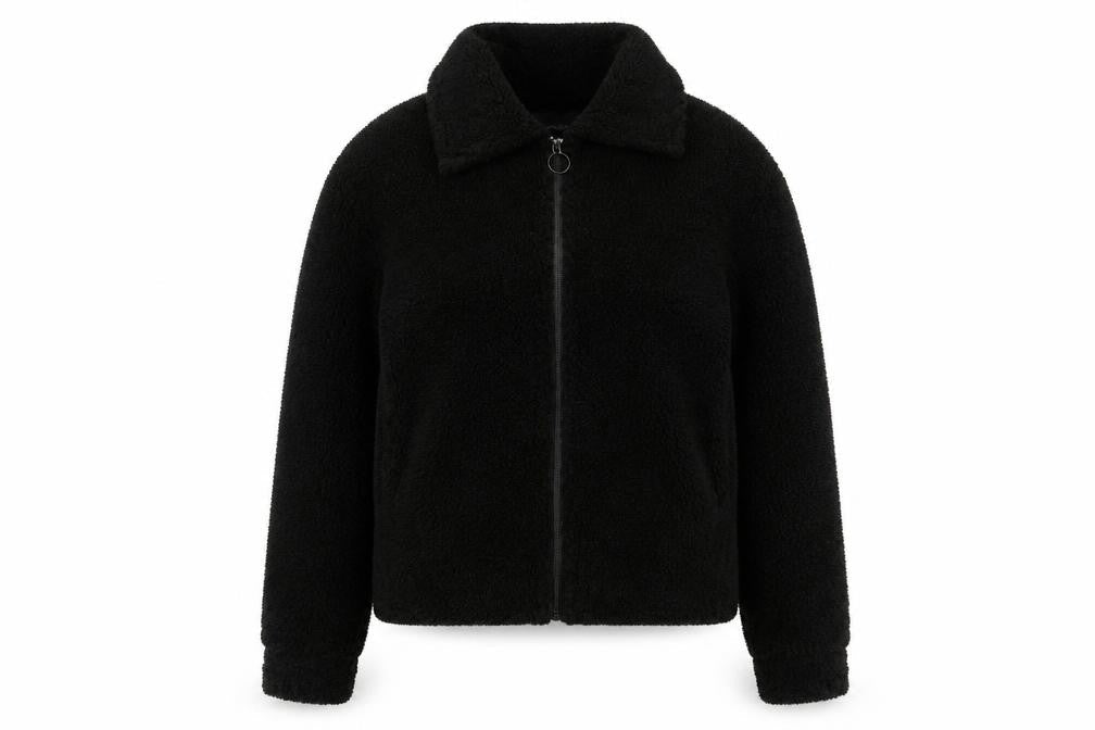 Stradivarius Women’s Black Fleece Zip Bomber Jacket Size 8