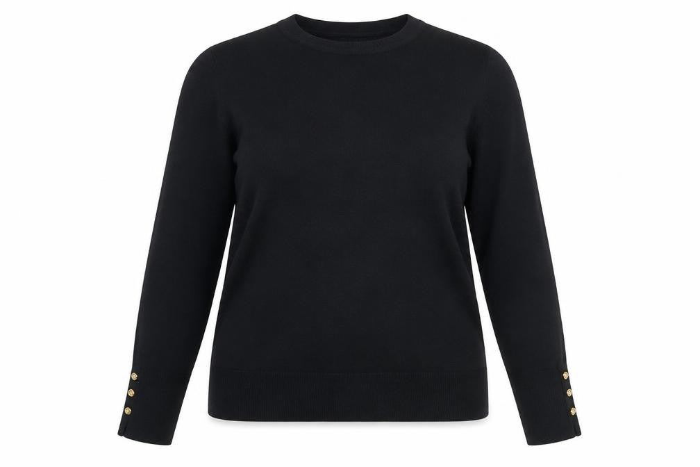 M&Co Women’s Black Crew Neck Button Sleeve Jumper Size 14