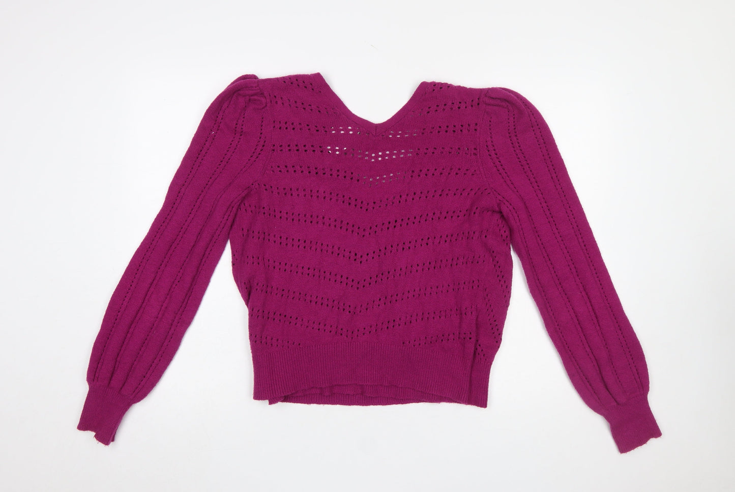 Thought Women Magenta Wrap Jumper Size 12 Cotton Blend Knit V-Neck Long Sleeve