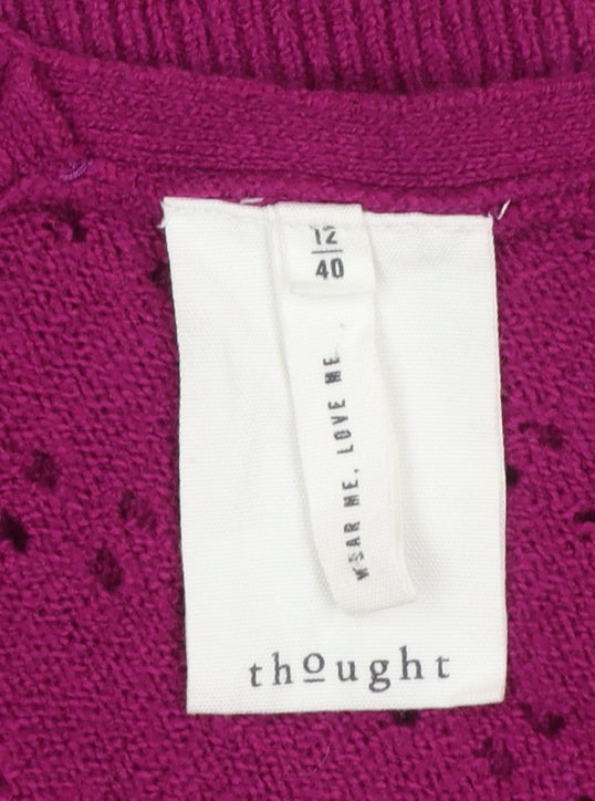 Thought Women Magenta Wrap Jumper Size 12 Cotton Blend Knit V-Neck Long Sleeve