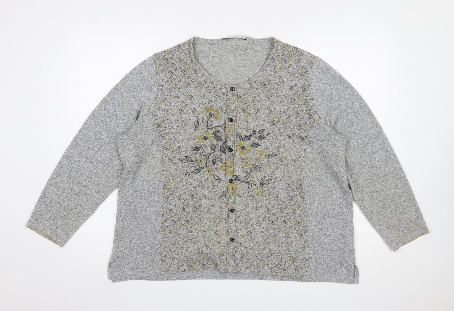 Bagoraz Women's Grey Floral Button-Up Cardigan Size 14
