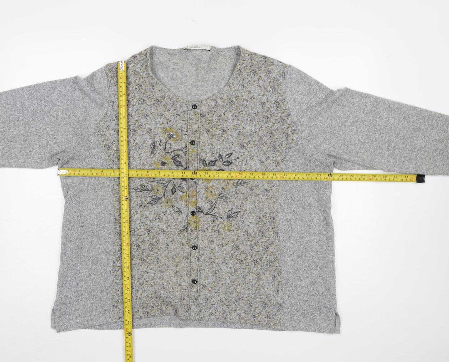 Bagoraz Women's Grey Floral Button-Up Cardigan Size 14
