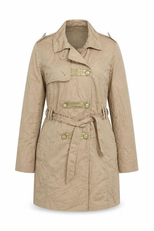 River Island Women Beige Trench Coat Size 12 Belted Mid-Length Classic Style