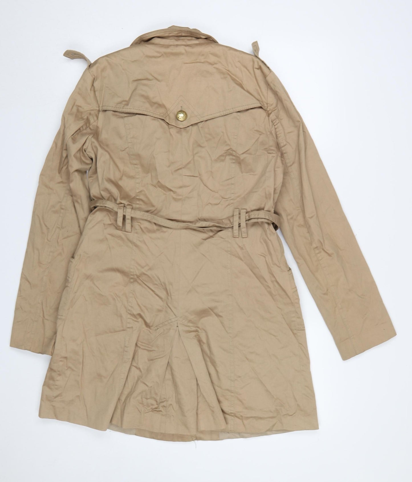 River Island Women Beige Trench Coat Size 12 Belted Mid-Length Classic Style