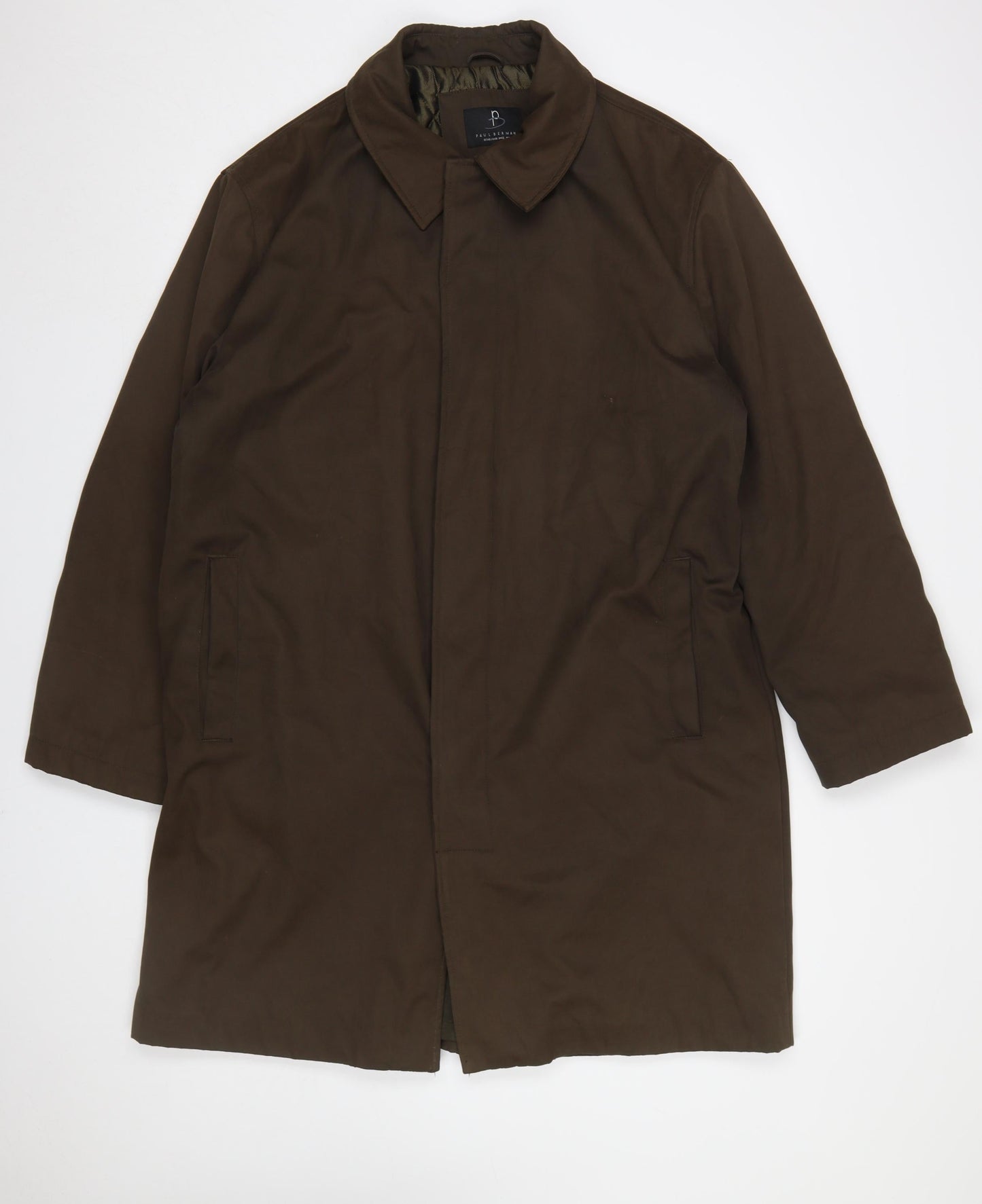 Paul Berman Men's Brown L Overcoat Classic Long Coat Polyester Blend