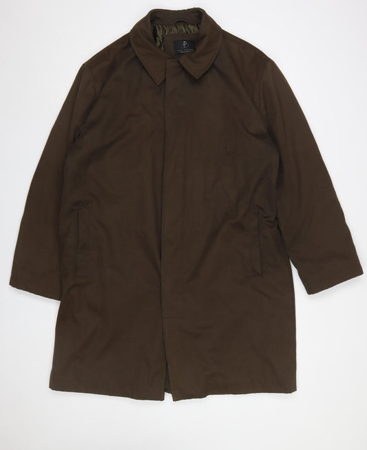 Paul Berman Men's Brown L Overcoat Classic Long Coat Polyester Blend