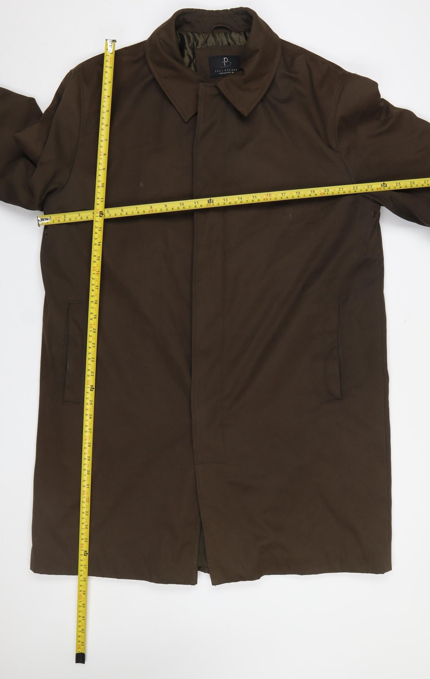 Paul Berman Men's Brown L Overcoat Classic Long Coat Polyester Blend
