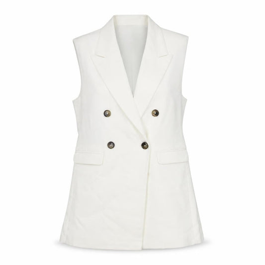 Karen Millen Women's White Sleeveless Double-Breasted Suit Waistcoat UK 6