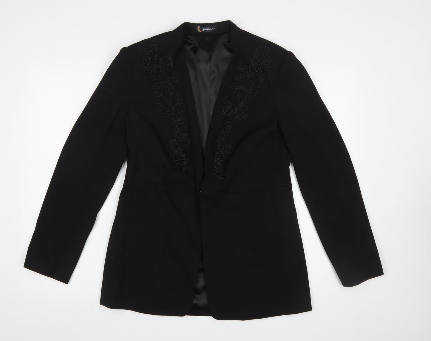 Kaleidoscope Women Black Embroidered Blazer UK 12 Single-Breasted Jacket