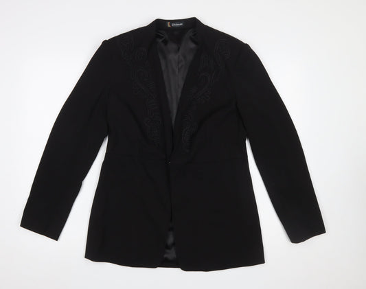 Kaleidoscope Women Black Embroidered Blazer UK 12 Single-Breasted Jacket