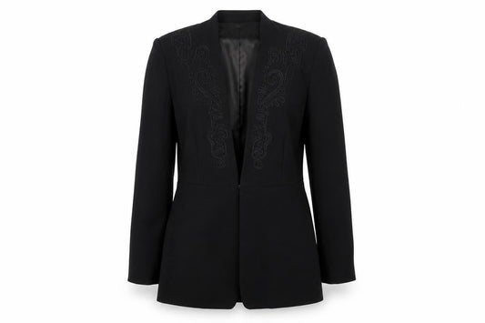 Kaleidoscope Women Black Embroidered Blazer UK 12 Single-Breasted Jacket