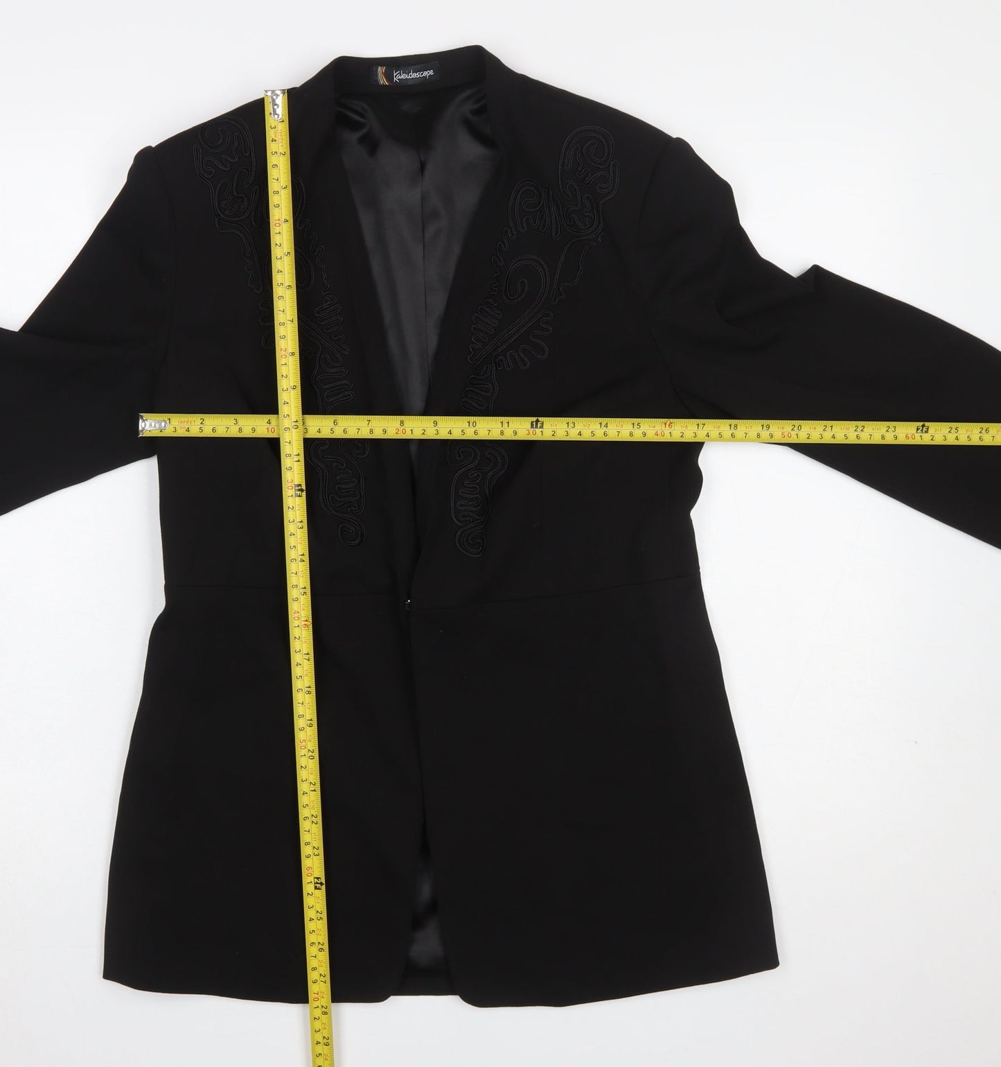 Kaleidoscope Women Black Embroidered Blazer UK 12 Single-Breasted Jacket
