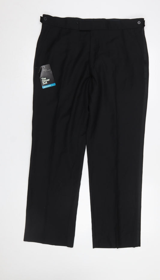 Karl Jackson Men's Black Regular Fit Formal Dress Trousers 36 Short