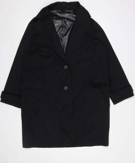 Zara Women Black Mid-Length Overcoat M Classic Buttoned Polyester