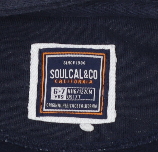 SoulCal & Co Boys Navy Full Zip Hoodie 6-7 Years Cotton Blend Casual