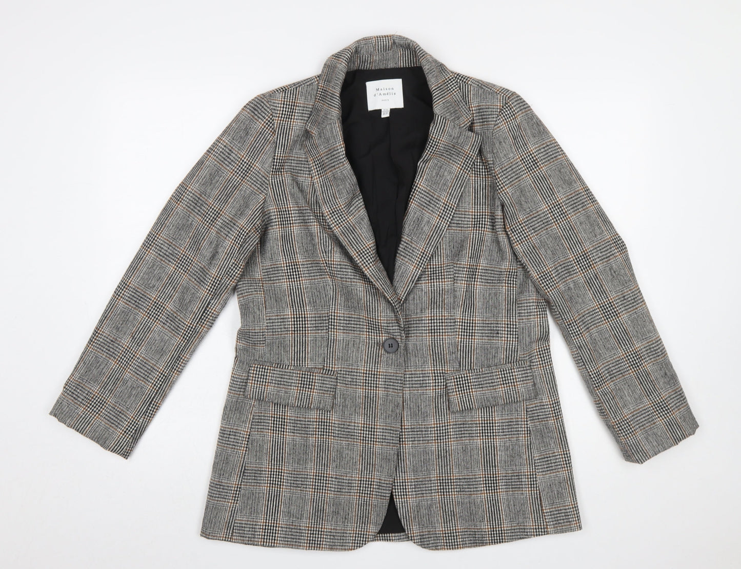 Maison d'Amélie Women's Grey Checked Wool Blend Single-Breasted Blazer XS