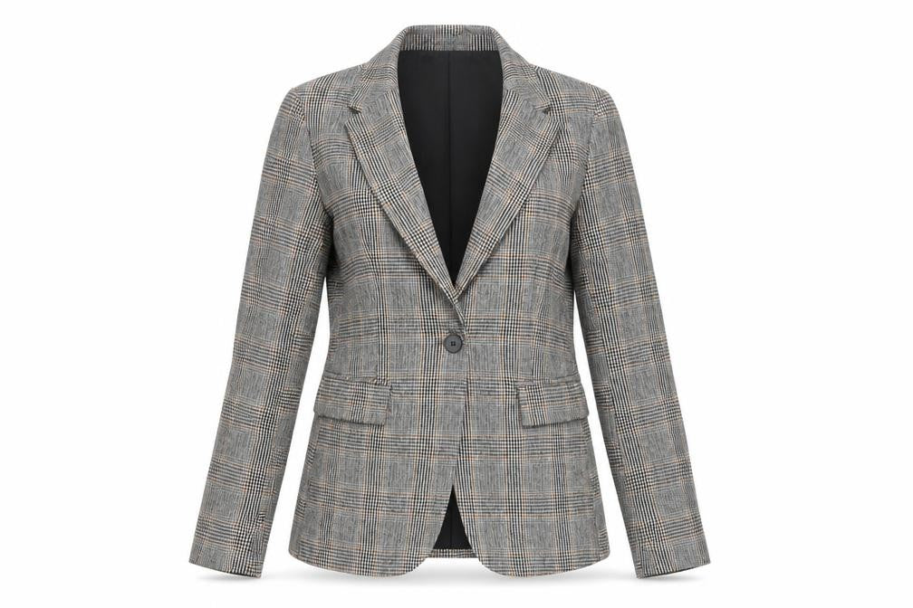 Maison d'Amélie Women's Grey Checked Wool Blend Single-Breasted Blazer XS
