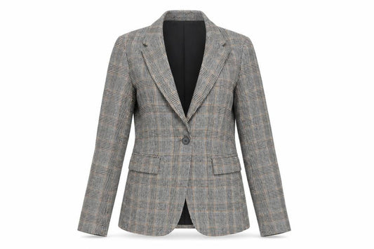 Maison d'Amélie Women's Grey Checked Wool Blend Single-Breasted Blazer XS