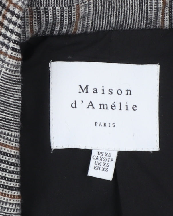 Maison d'Amélie Women's Grey Checked Wool Blend Single-Breasted Blazer XS
