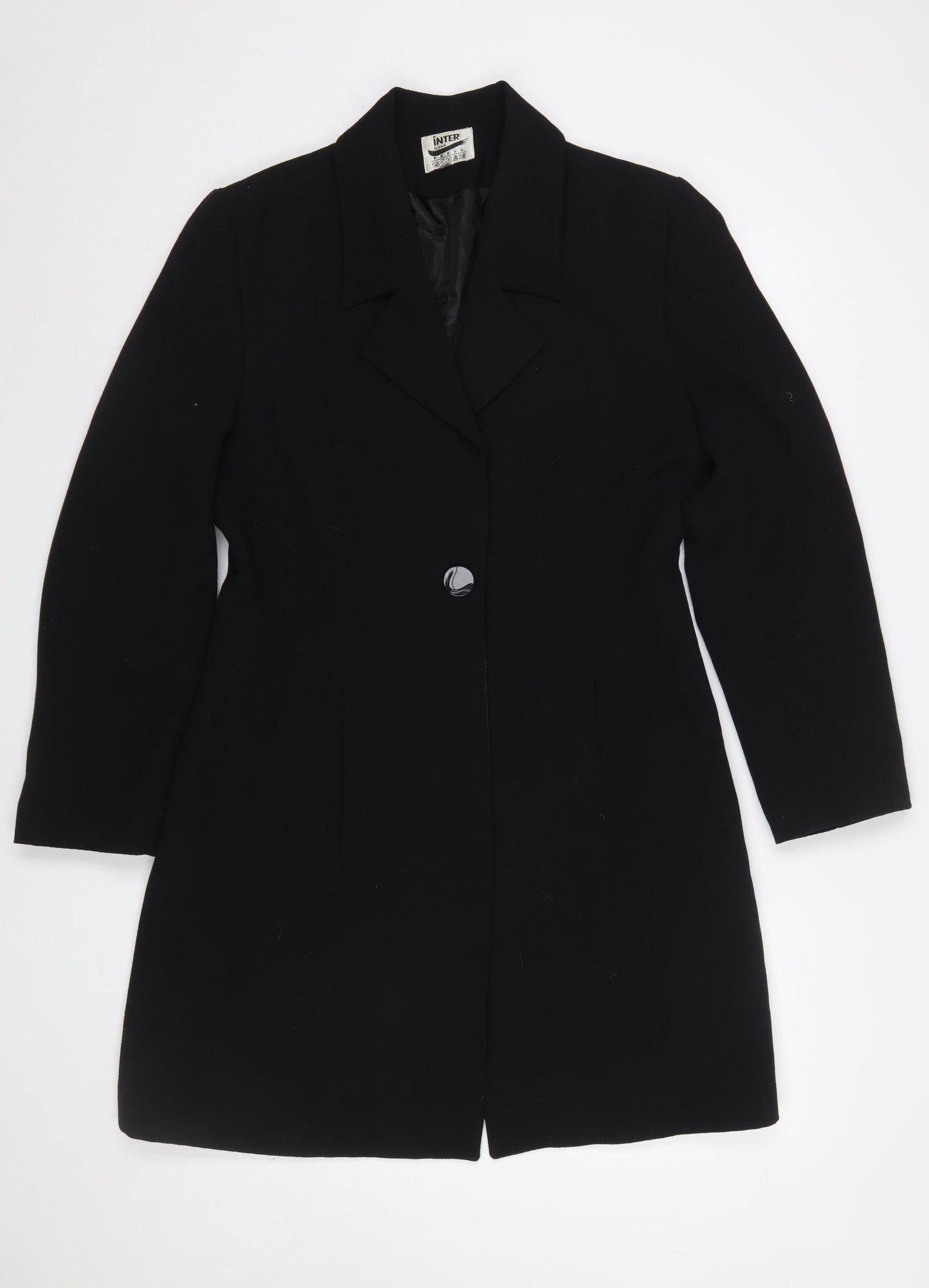 Inter Ilyas Paris Women's Black Wool Long Overcoat Size 14