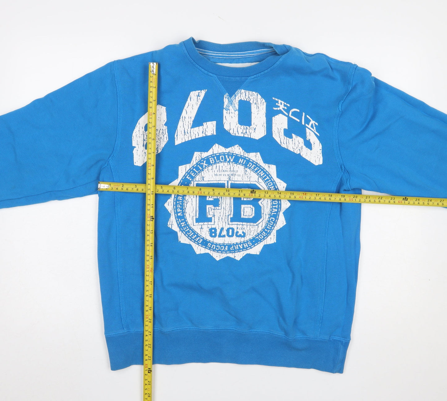 Felix Blow Blue Crew Neck Pullover Sweatshirt Women Medium Cotton Casual
