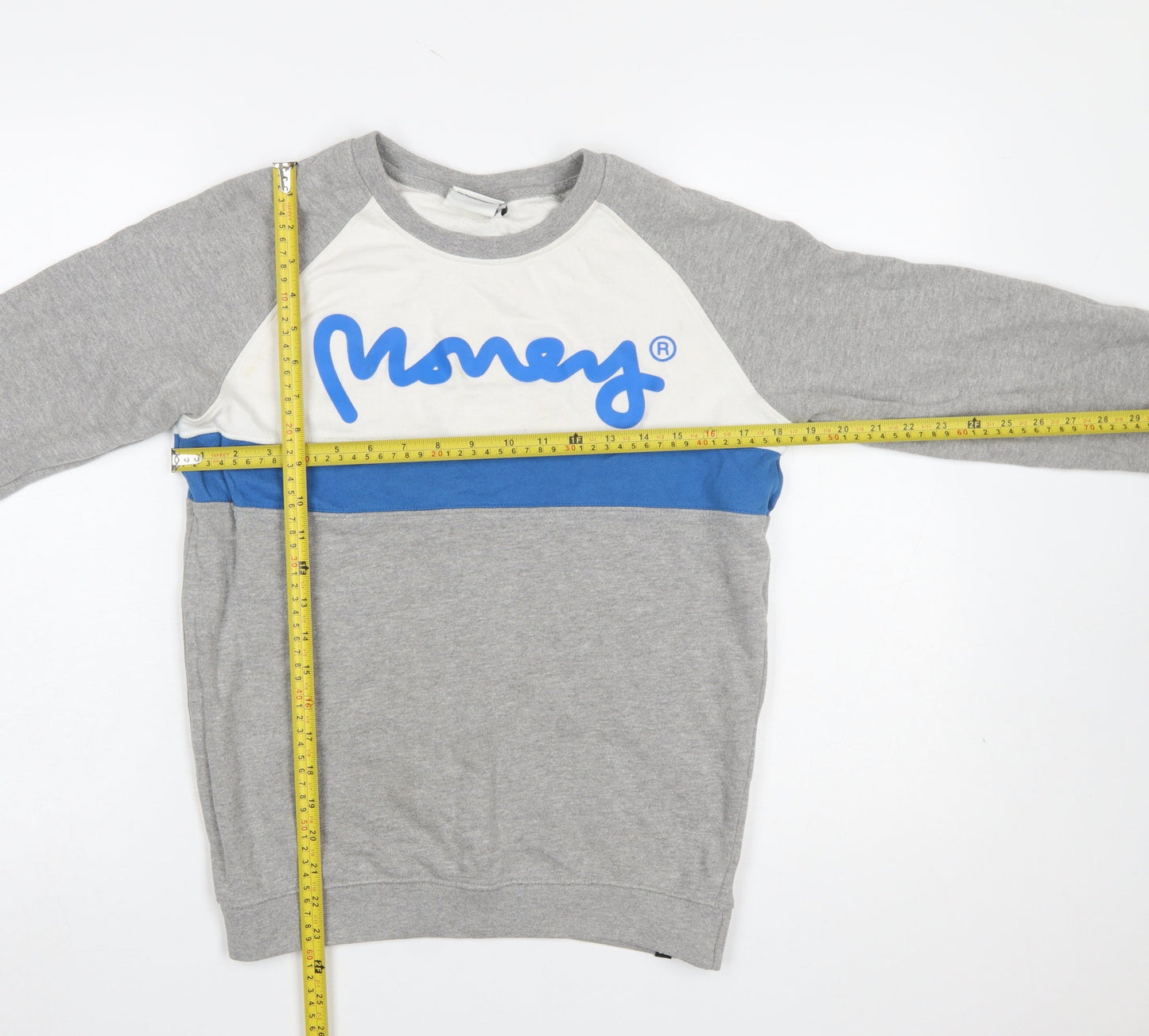 Money Boys Grey Colourblock Logo Sweatshirt 14-15 Years Pullover Crew Neck