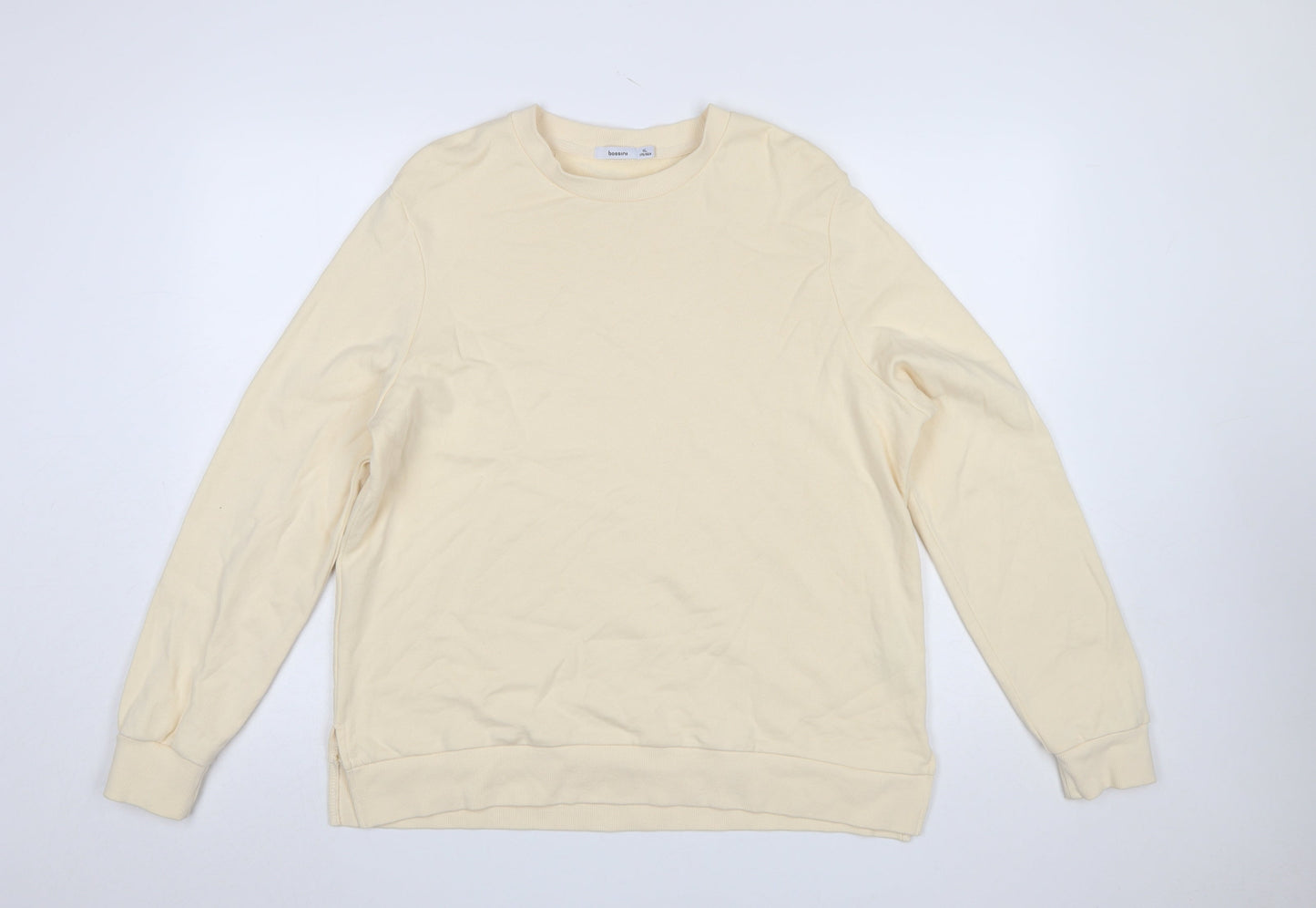 Bossini Women Beige Crew Neck Pullover Sweatshirt XL Cotton Casual