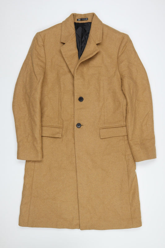 Zara Women Beige Wool Blend Long Overcoat Size 12