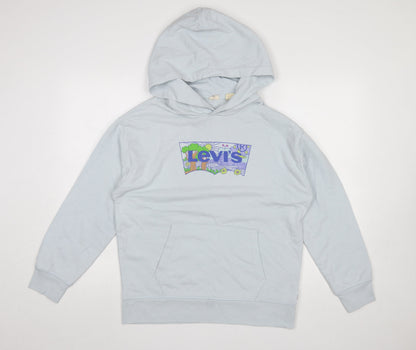 Levi's Women Blue Pullover Hoodie Medium Cotton Blend Graphic Print