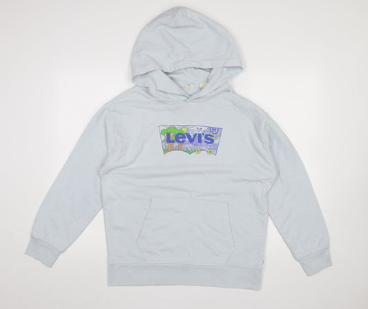 Levi's Women Blue Pullover Hoodie Medium Cotton Blend Graphic Print