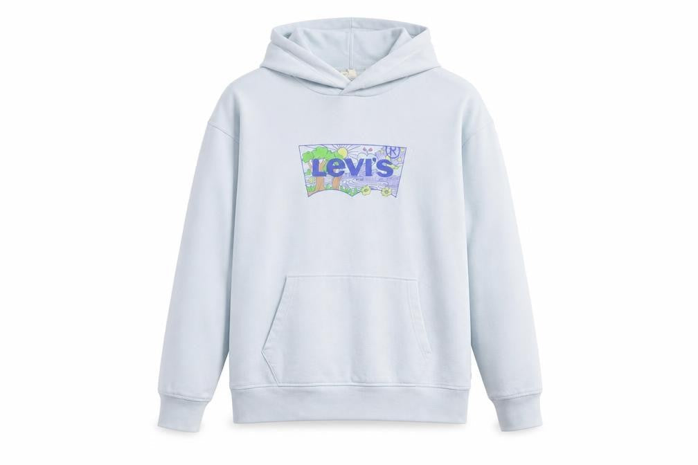 Levi's Women Blue Pullover Hoodie Medium Cotton Blend Graphic Print