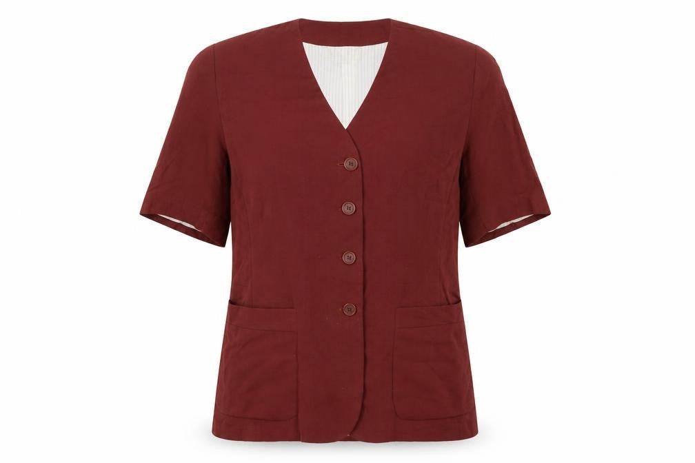 Marks & Spencer Women Burgundy Linen Blend Short Sleeve Suit Jacket UK 16