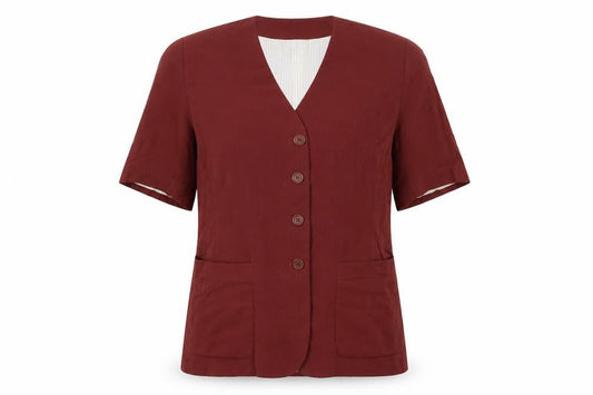 Marks & Spencer Women Burgundy Linen Blend Short Sleeve Suit Jacket UK 16