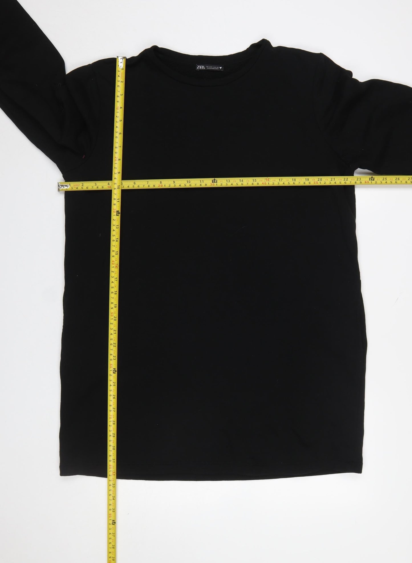 Zara Women Black Long Sleeve Shift Knee Length Dress Size 14