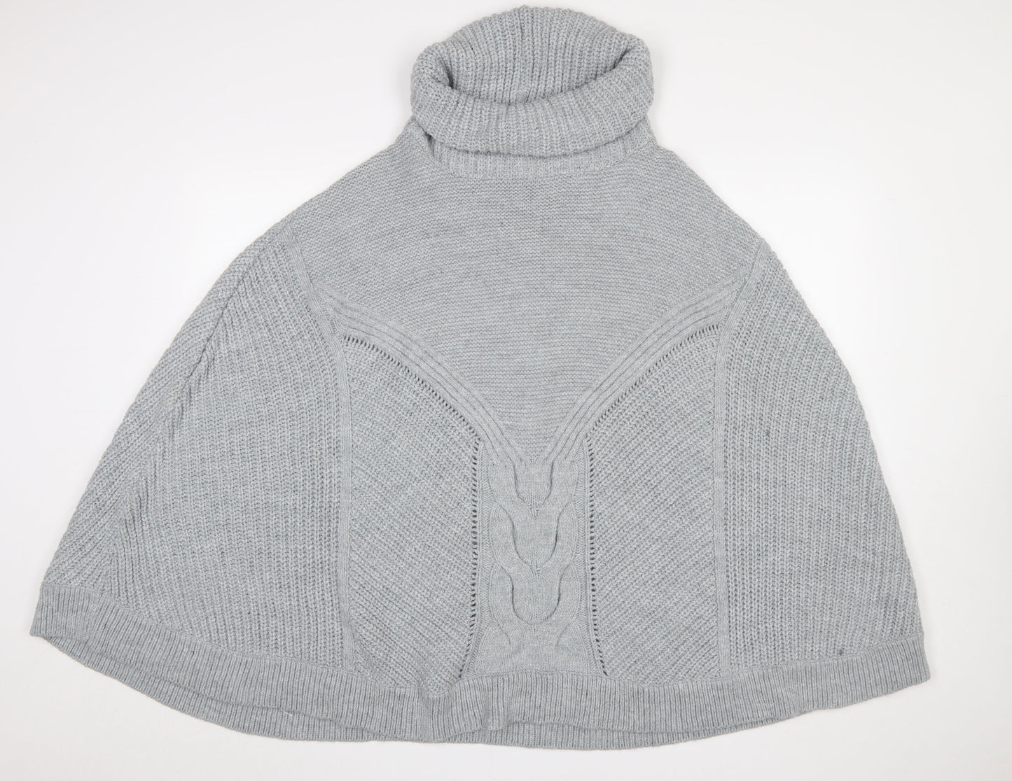 Next Women Grey Roll Neck Cable Knit Cape Jumper L