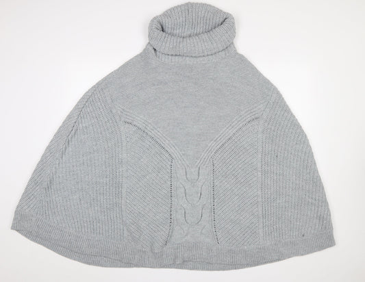 Next Women Grey Roll Neck Cable Knit Cape Jumper L