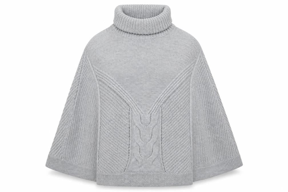 Next Women Grey Roll Neck Cable Knit Cape Jumper L