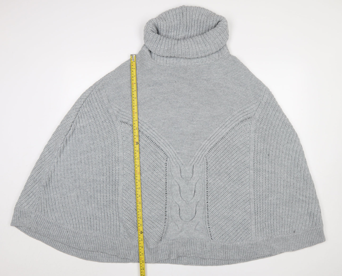Next Women Grey Roll Neck Cable Knit Cape Jumper L