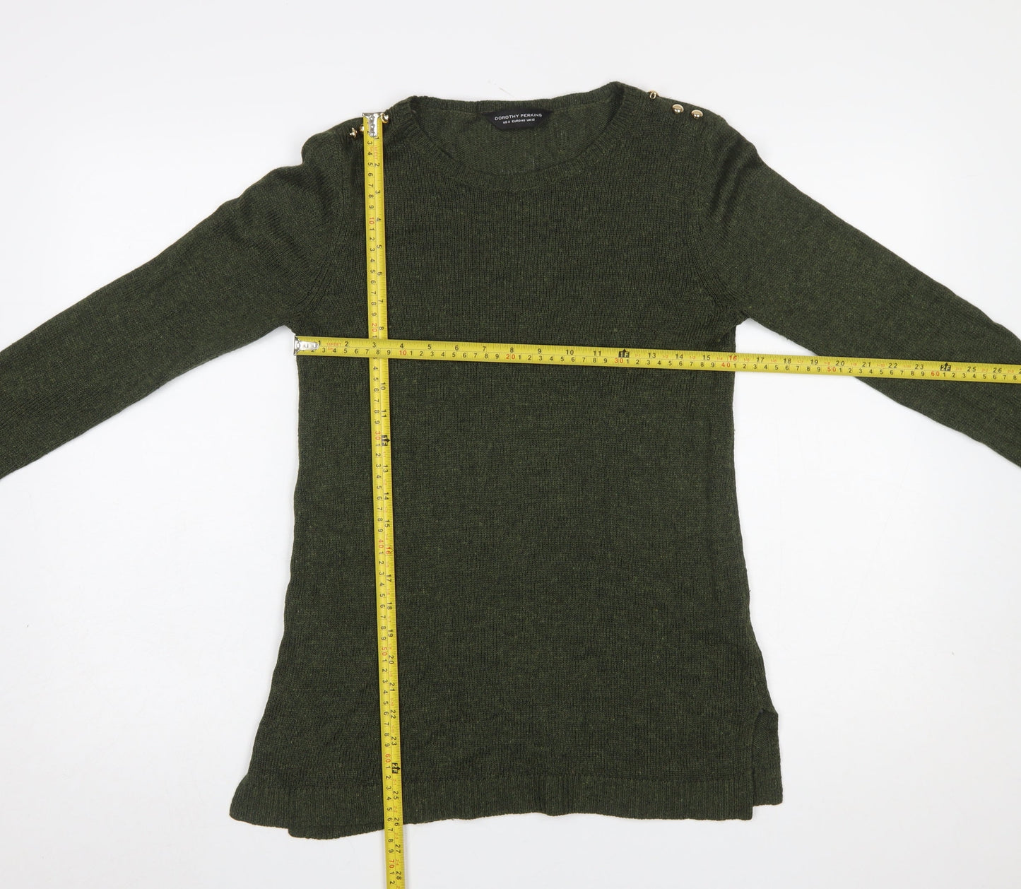 Dorothy Perkins Women Green Crew Neck Long Sleeve Pullover Jumper UK 12