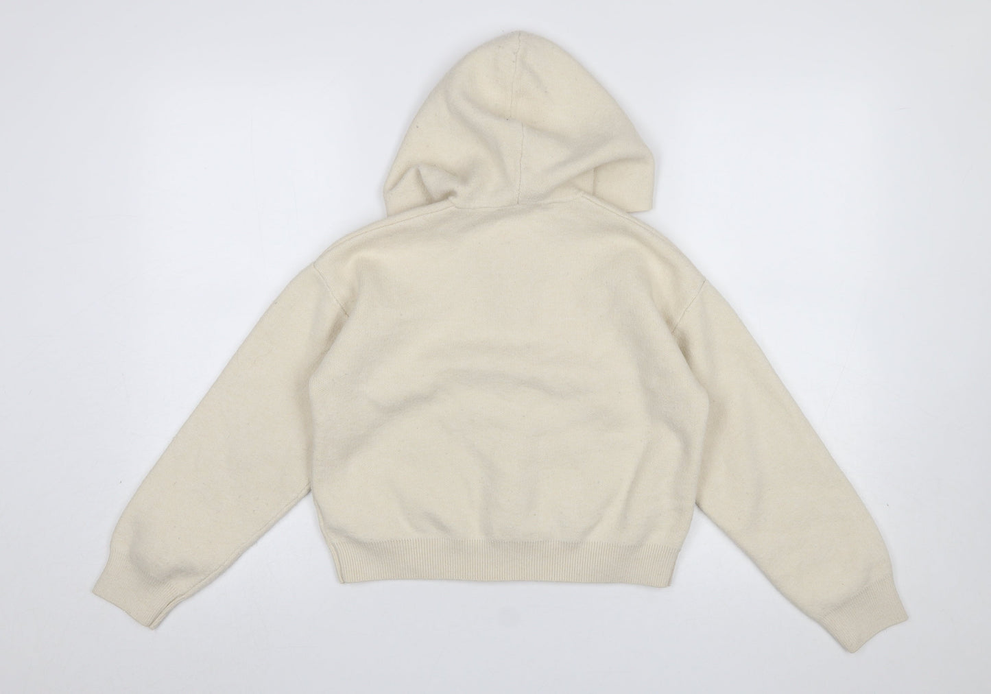 ZARA Girls Beige Full Zip Hooded Cardigan Size 13-14 Years Knit Jumper